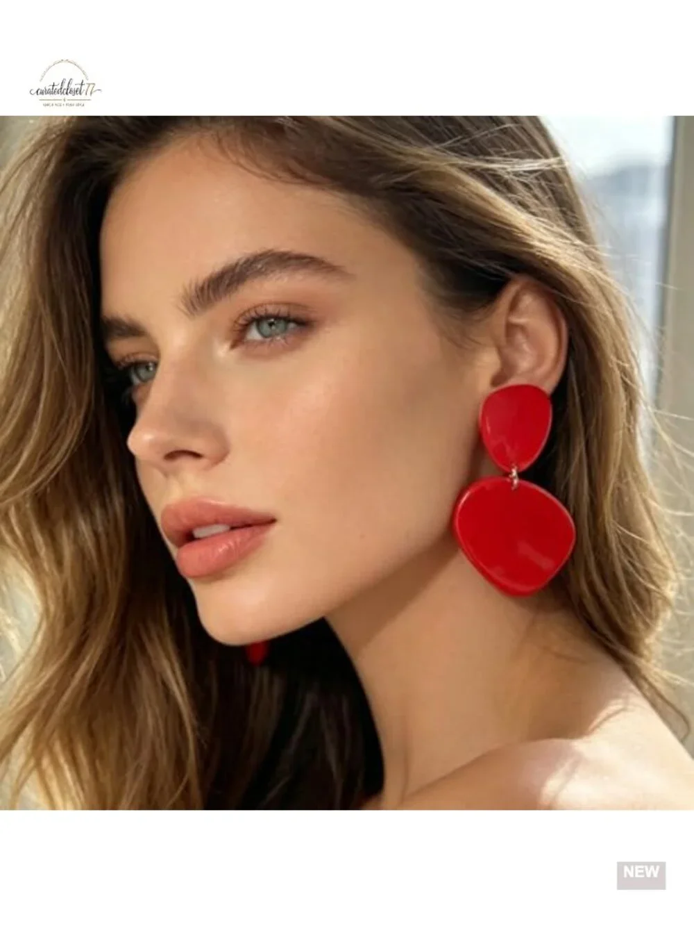 Glossy Acrylic Geometric Drop Earrings Double Layer Statement Dangle